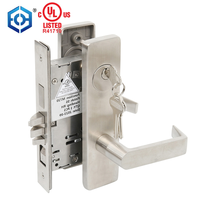Manejo sólido de acero inoxidable Aprobación UL de estilo estadounidense Lock de puertas de mortaja de servicio pesado