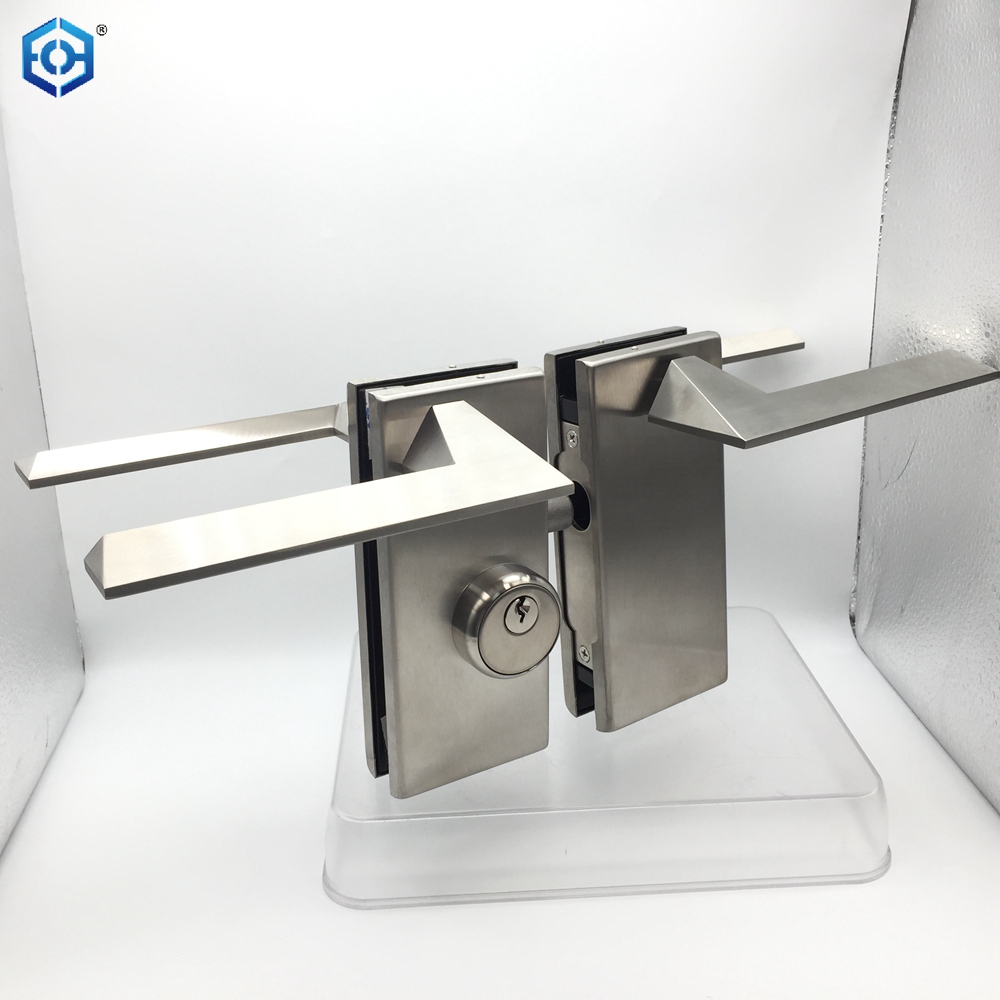 Cerradura de puerta de vidrio sin marco de acero inoxidable con manija y llaves, cerradura de parche de palanca de partición de vidrio para oficina comercial