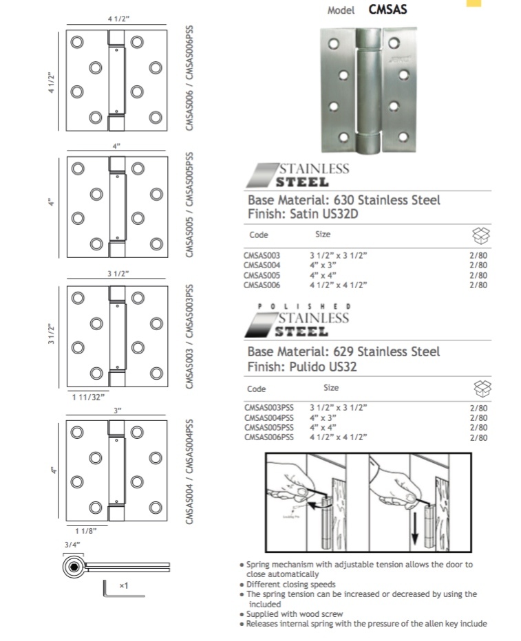 Bisagra de puerta de la primavera del acero inoxidable de la venta caliente 304