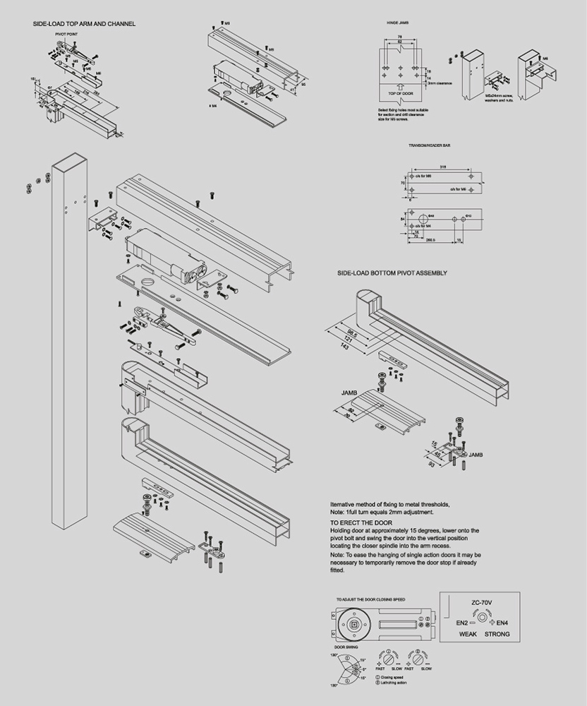 instalaci&oacute;n del brazo de cierre de puerta de trans&oacute;n de resorte de piso