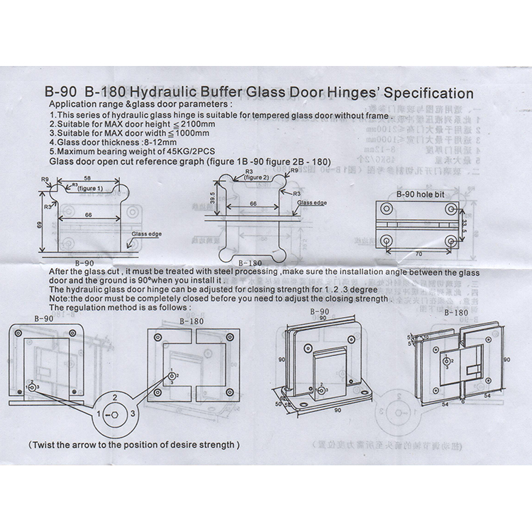 Bisagra de puerta de vidrio de ajuste hidr&aacute;ulico de doble cara